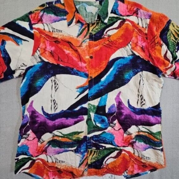 Jogal Hawaiian Shirt Men's XXL Abstract Art Cotton Viscose Button Up Resortwear - Picture 7 of 15